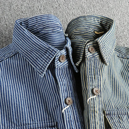 Vintage striped button-up chest pockets shirt for men | Nolan -5