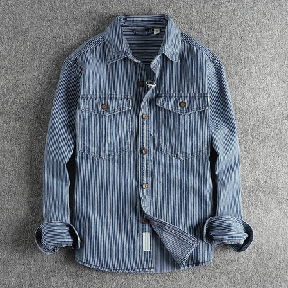 Vintage striped button-up chest pockets shirt for men | Nolan -1