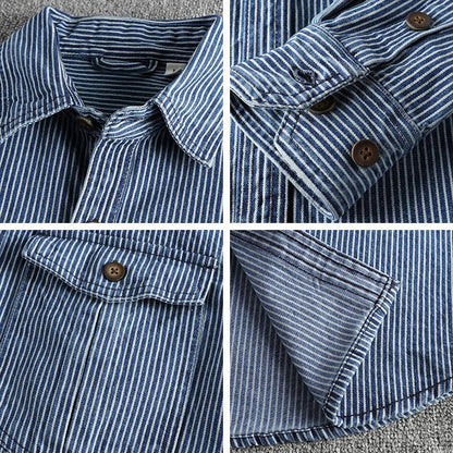 Vintage striped button-up chest pockets shirt for men | Nolan -6