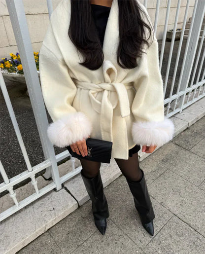 Elegant luxury coat for women | Cuffs Removables -8