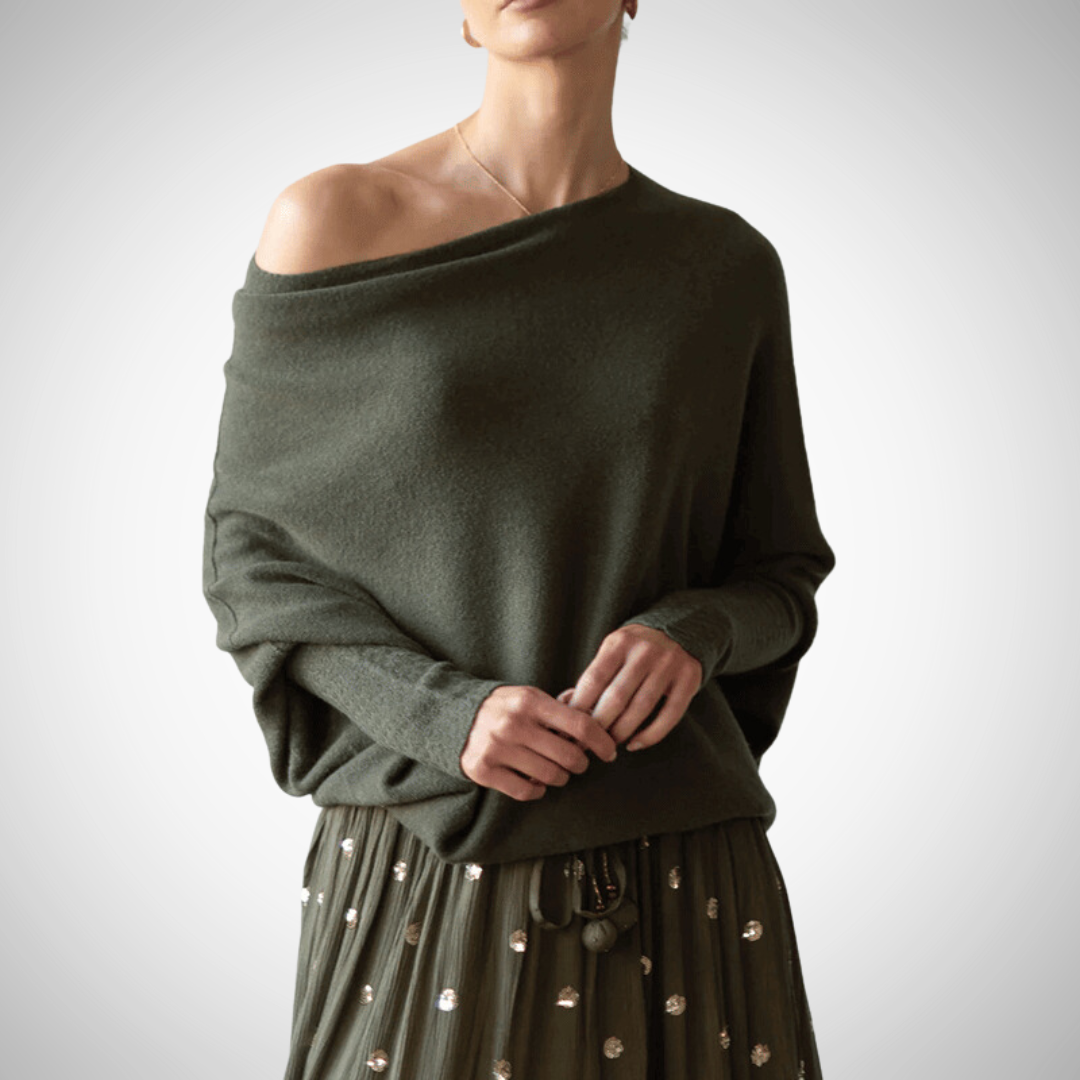 Asymmetric shoulders sweater for women | Bellamy -4