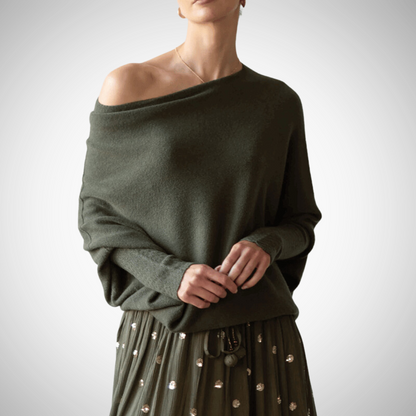 Asymmetric shoulders sweater for women | Bellamy -4