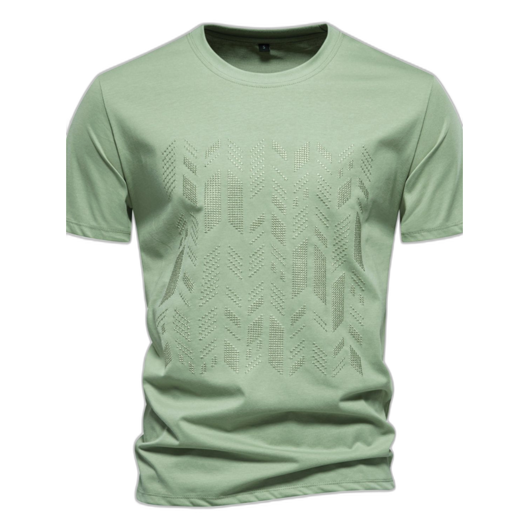 Round neck embroidered geometric t-shirt for men -1