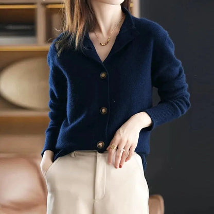 Elegant high-neck asymmetrical buttons cardigan for women | Mirella -5