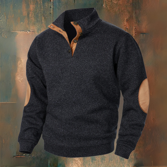 Buttoned collar elbow pads sweater for men | Adrien -1