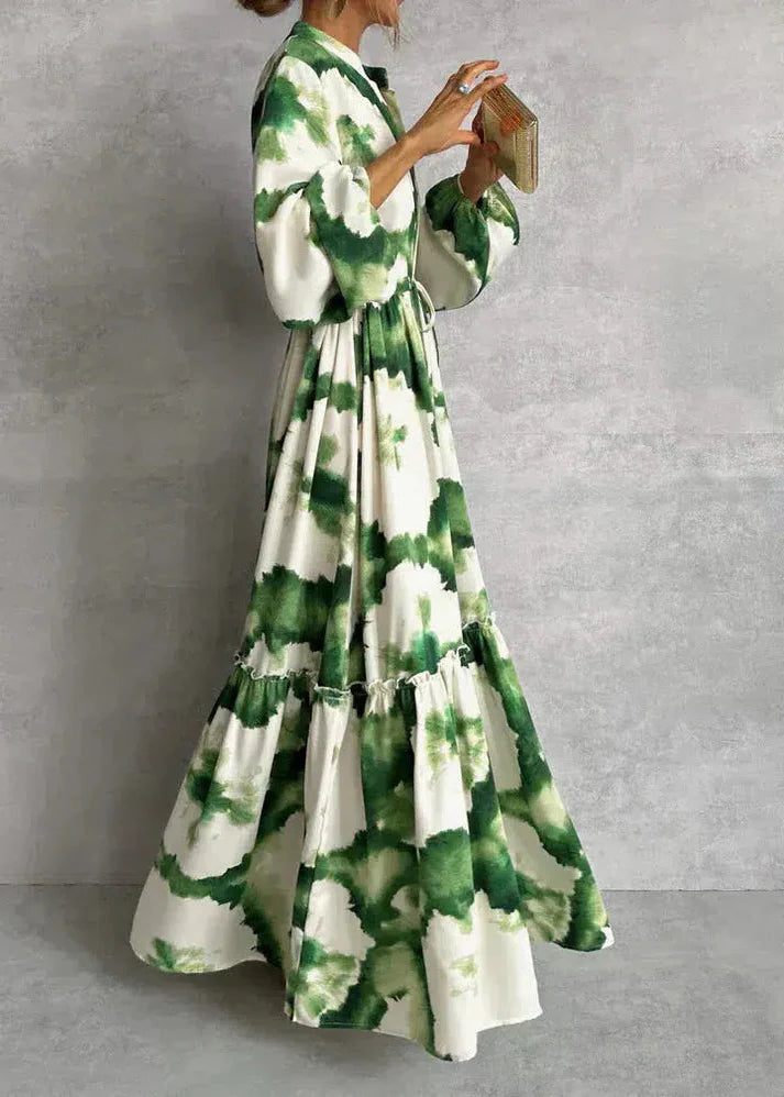 Maxi long-sleeve evening formal V-neck dress for women | Marguerite -1
