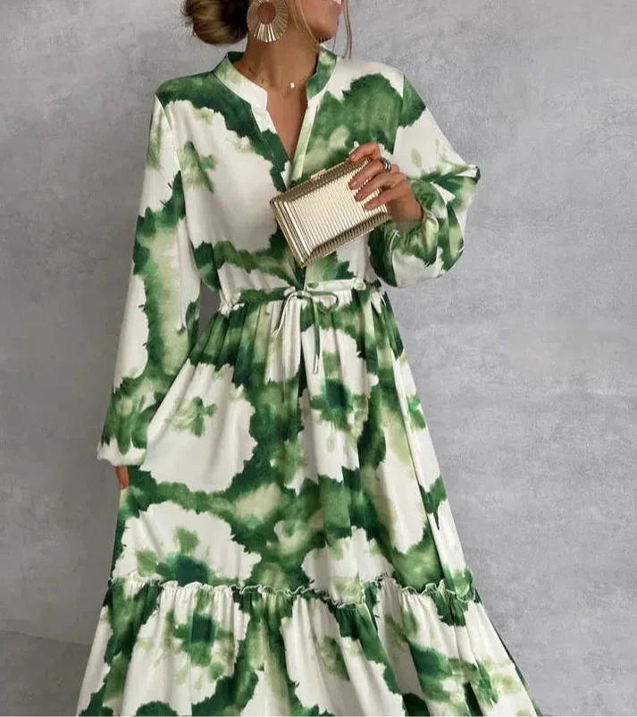 Maxi long-sleeve evening formal V-neck dress for women | Marguerite -2
