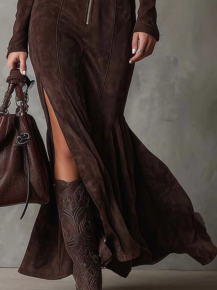 Zippered belted maxi dress for women | Seraphine -6