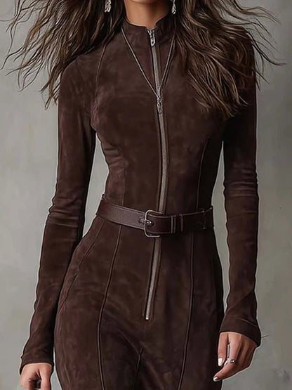 Maxi zip-up belt dress for women | Alvera -2