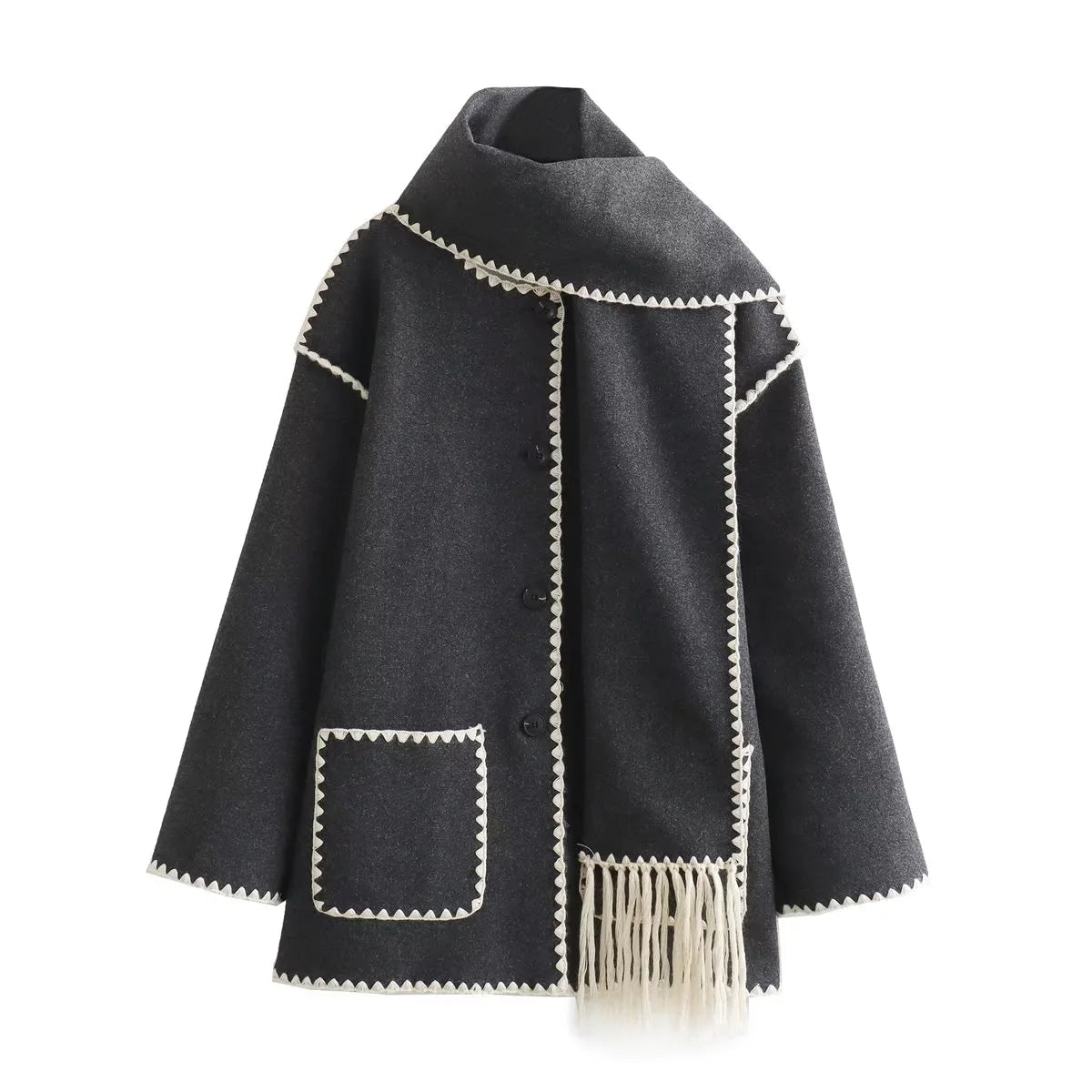 Streetwear collar scarf original coat for women | Mira -3