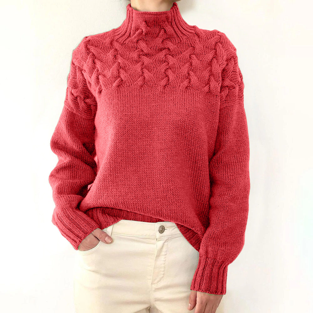 Sweater elegant knit cable-knit turtleneck for women | Ameliane -12