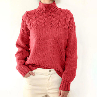 Sweater elegant knit cable-knit turtleneck for women | Ameliane -12