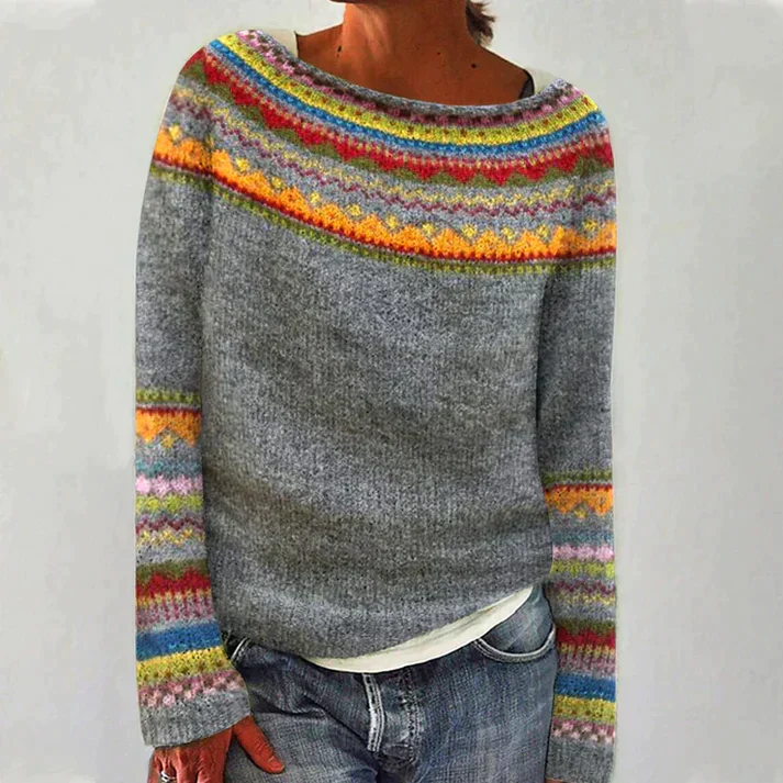 Women’s fair isle knit round sweater for women | Aurora Lane -1