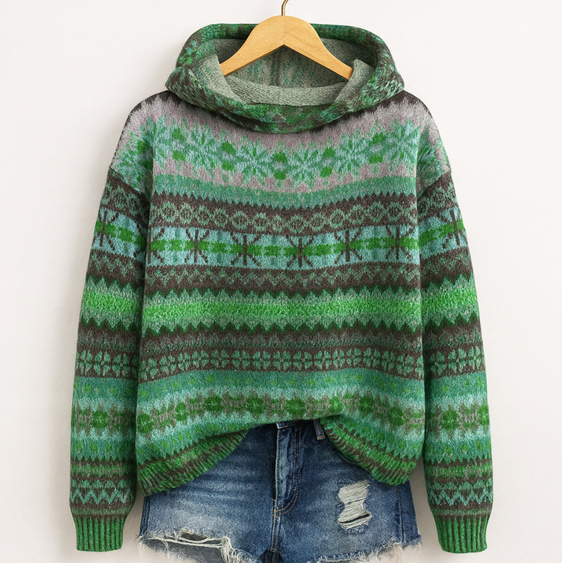 Women’s knit multicolor pattern hoodie for women | Elara -2