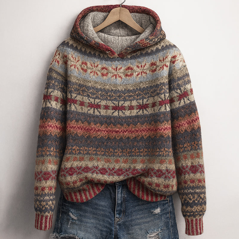 Women’s knit multicolor pattern hoodie for women | Elara -3
