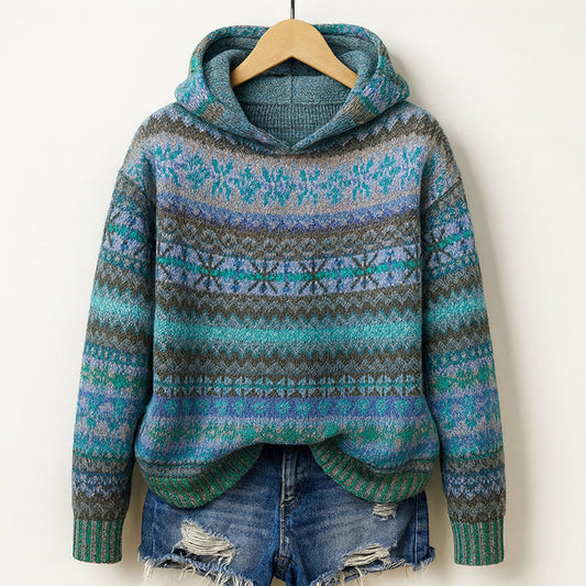 Women’s knit multicolor pattern hoodie for women | Elara -1