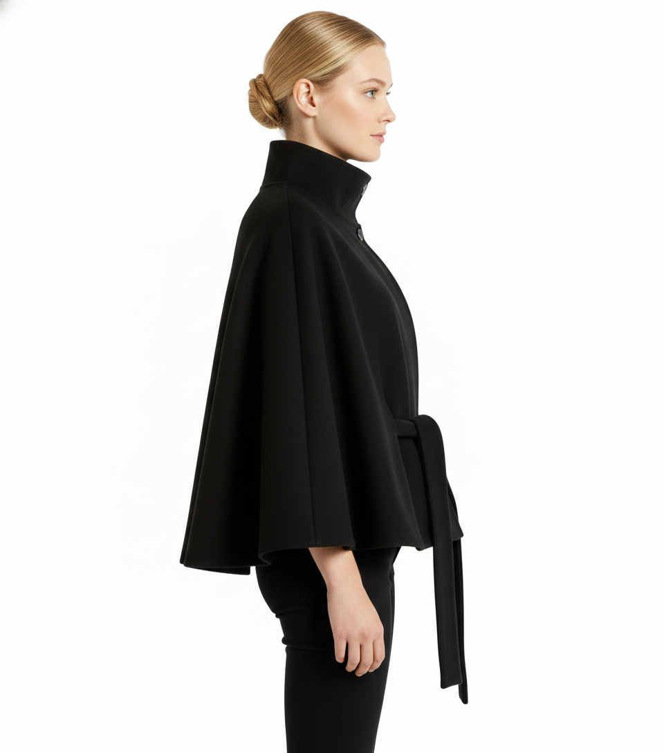 Long belted high collar relaxed coat for women | Elvire -9