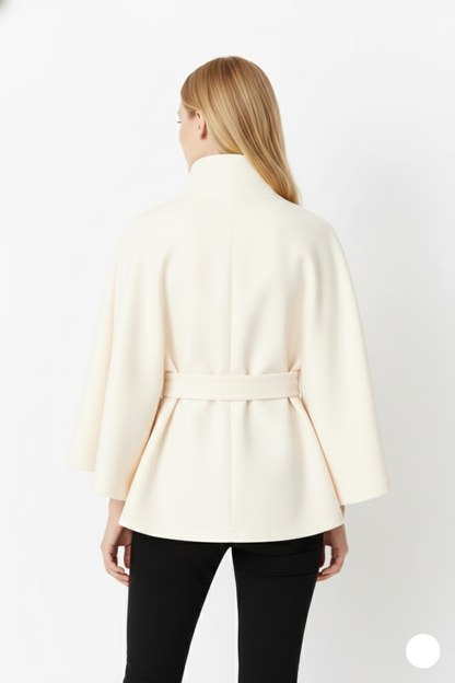 Long belted high collar relaxed coat for women | Elvire -12
