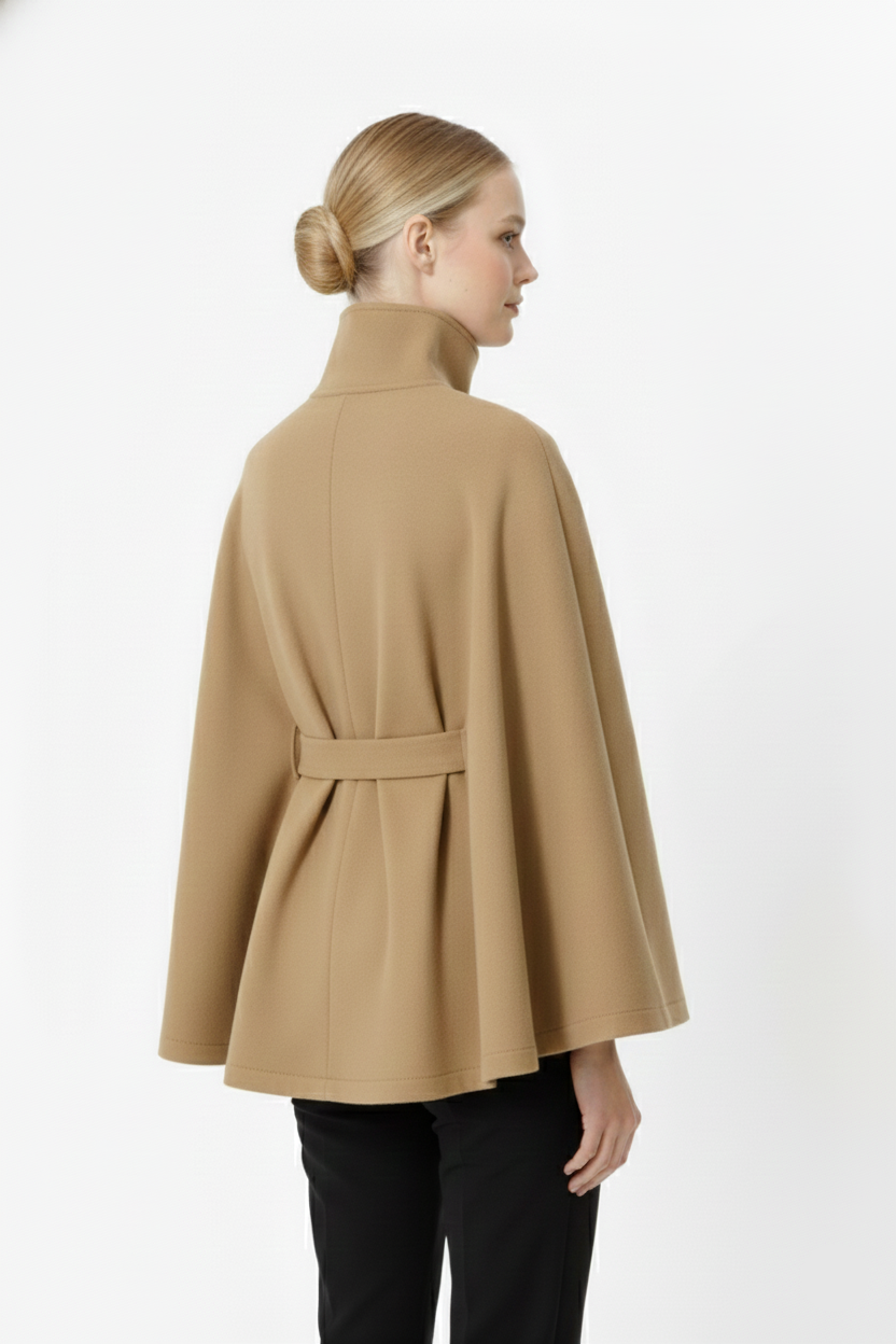 Long belted high collar relaxed coat for women | Elvire -13
