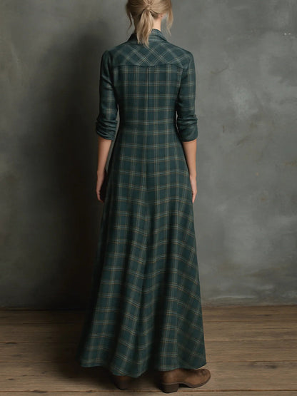 Women’s plaid lapel maxi dress shirt for women | Celestine -4