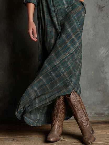 Women’s plaid lapel maxi dress shirt for women | Celestine -2