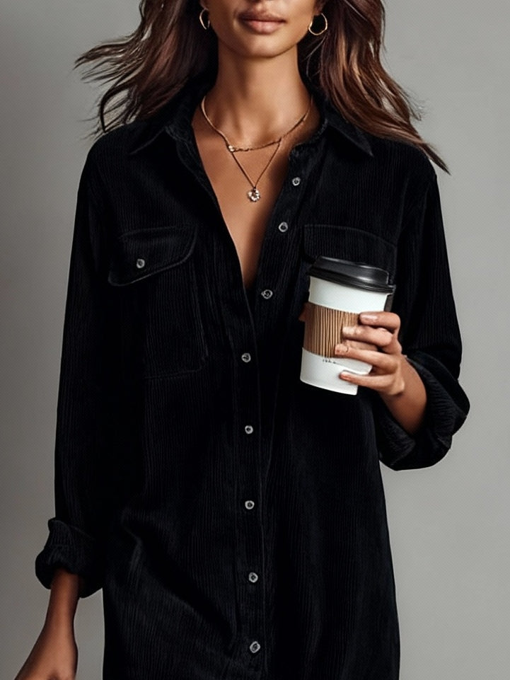 Women’s corduroy midi double chest dress for women | Marisol -5