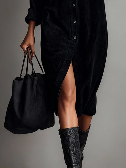 Women’s corduroy midi double chest dress for women | Marisol -6
