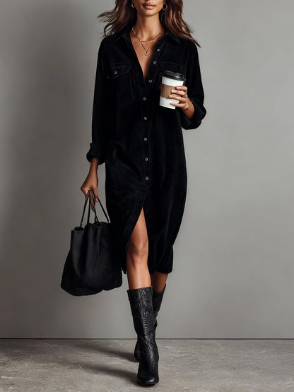 Women’s corduroy midi double chest dress for women | Marisol -4