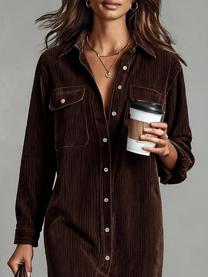 Women’s corduroy midi double chest dress for women | Marisol -8