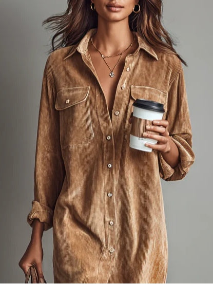 Women’s corduroy midi double chest dress for women | Marisol -2