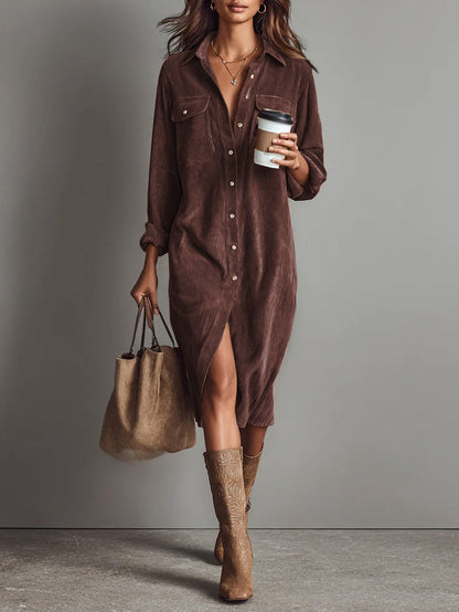 Women’s corduroy midi double chest dress for women | Marisol -11