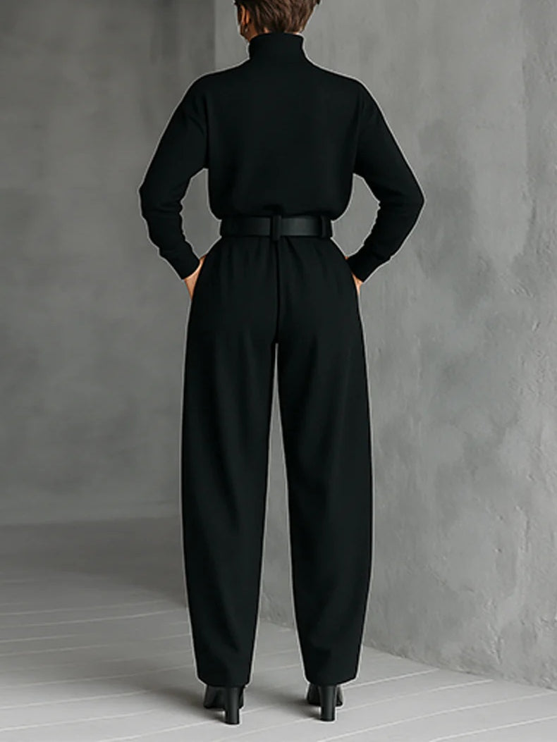 Two-piece set straight-leg pants turtleneck for women | All -2