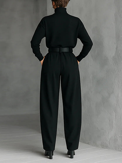 Two-piece set straight-leg pants turtleneck for women | All -2