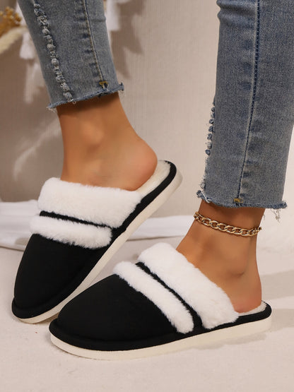 Toe round faux fur contrasting slippers for women -21