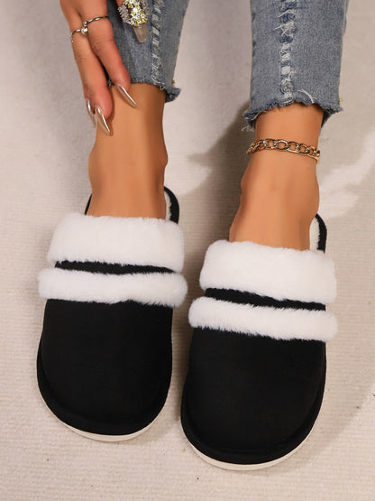 Toe round faux fur contrasting slippers for women -22