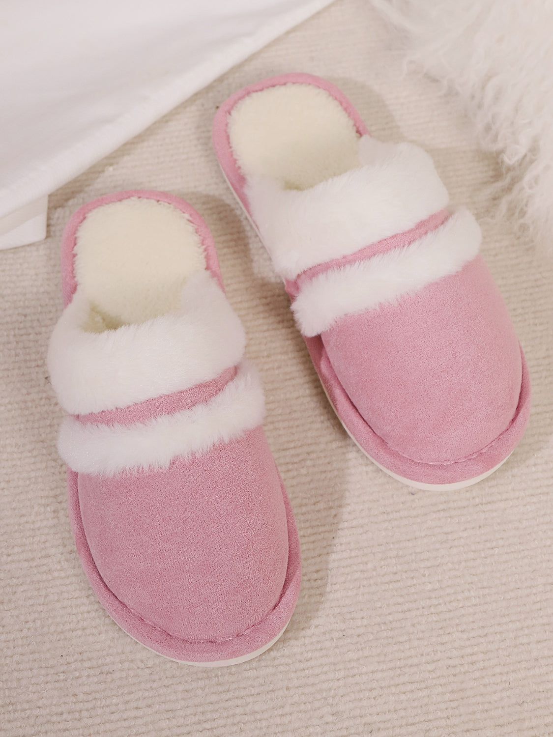Toe round faux fur contrasting slippers for women -28