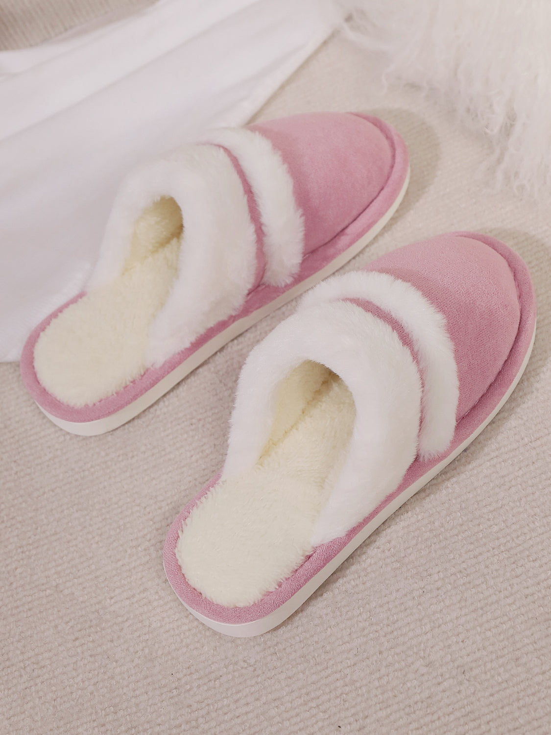 Toe round faux fur contrasting slippers for women -29
