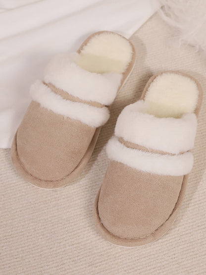 Toe round faux fur contrasting slippers for women -5