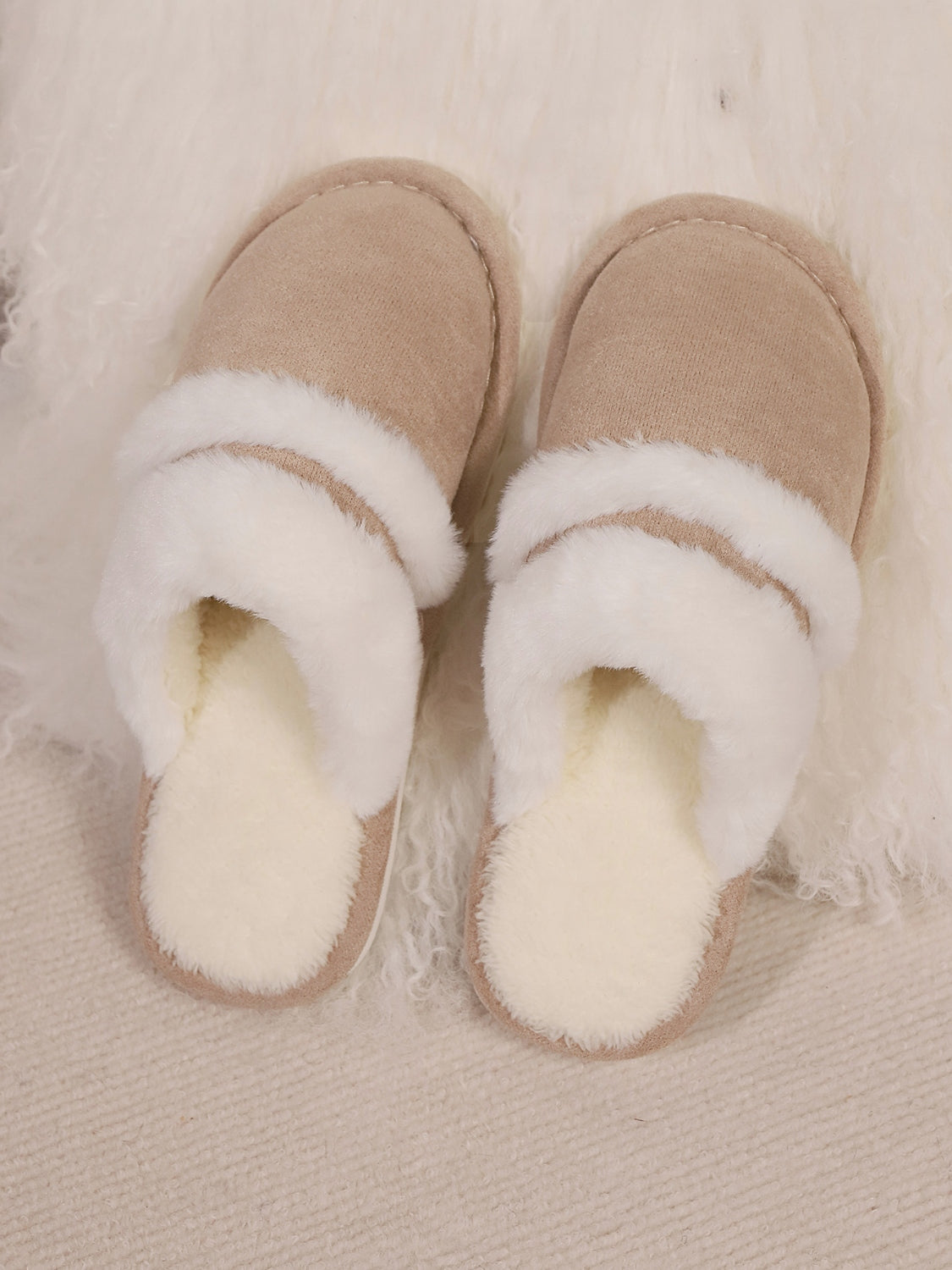 Toe round faux fur contrasting slippers for women -6