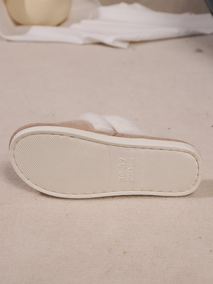 Toe round faux fur contrasting slippers for women -7
