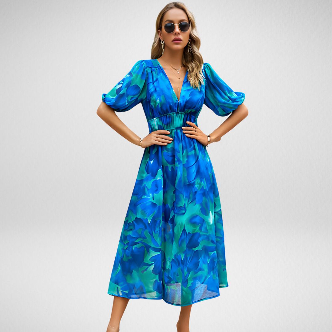 Mi-long print abstract dress for women | Rosalie -4