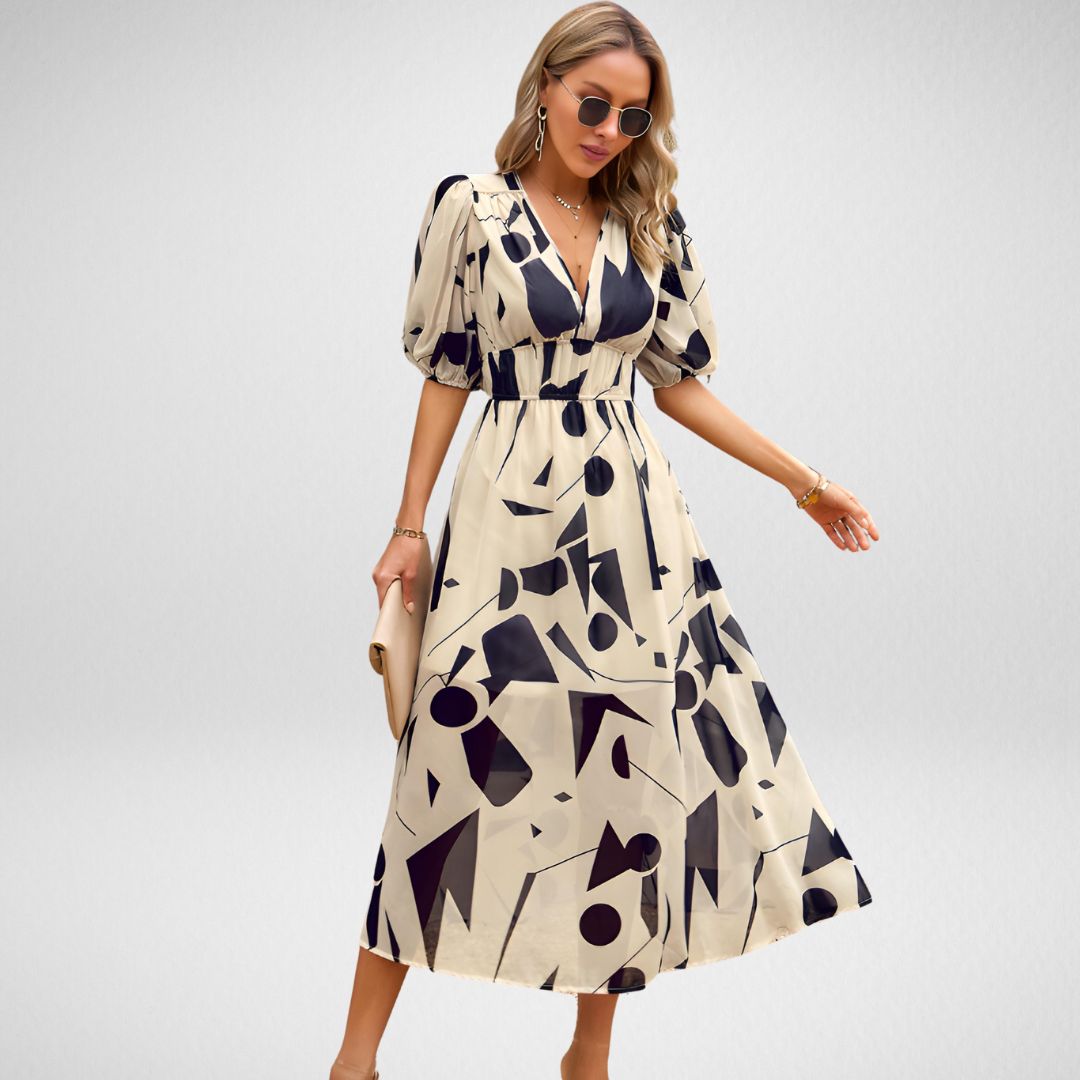 Mi-long print abstract dress for women | Rosalie -2
