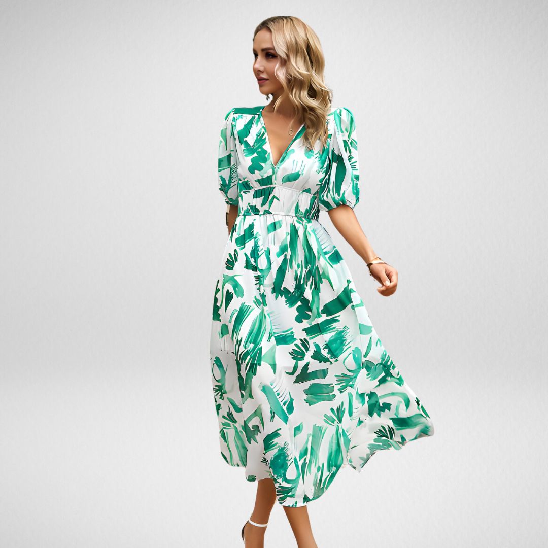 Mi-long print abstract dress for women | Rosalie -5