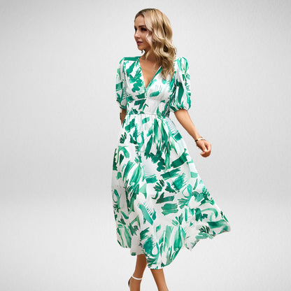 Mi-long print abstract dress for women | Rosalie -5