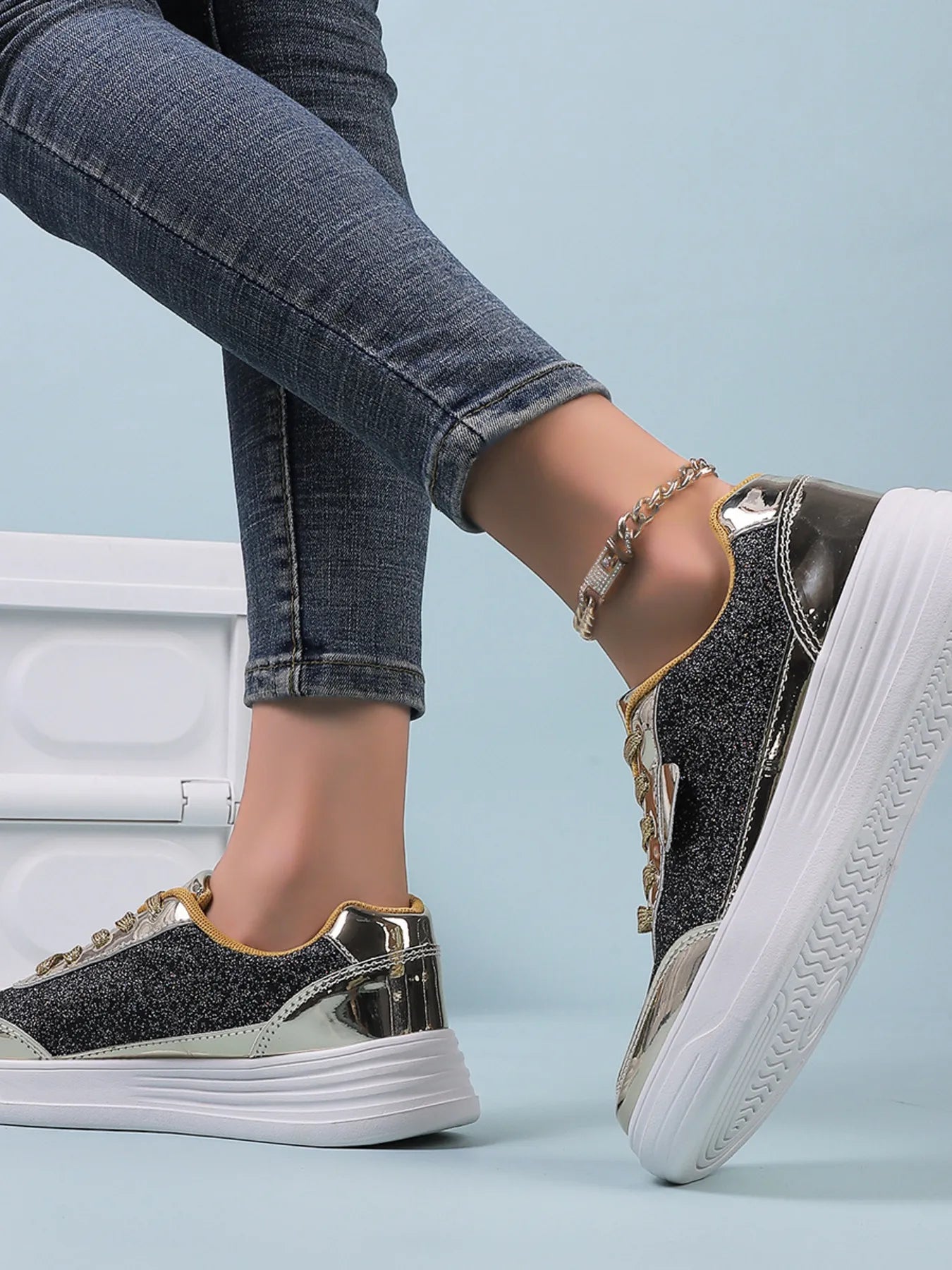 Walking platform casual shoes metallisees sneakers for women | Carine -3