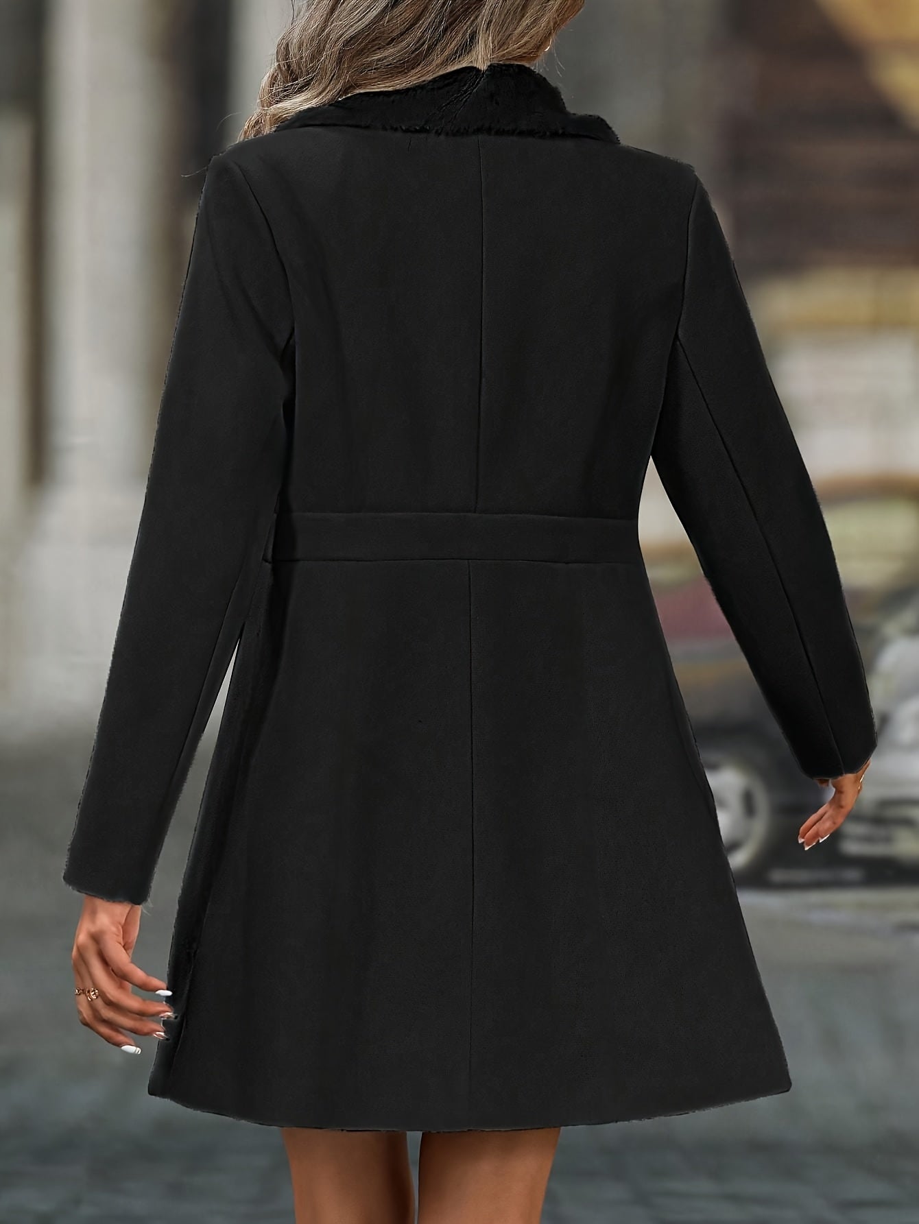 Long contrasting collar coat for women | Eloria -3