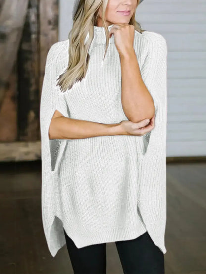 Poncho knit high collar sweater for women | Calixtine -6