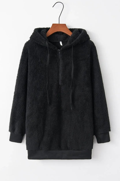 Plush demi-zip hoodie for women -5