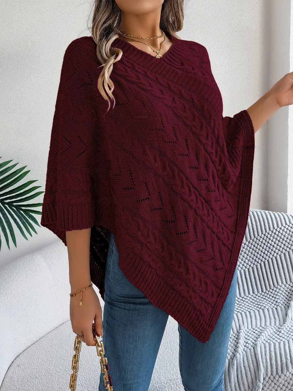Poncho knit top cable-knit sweater for women -15