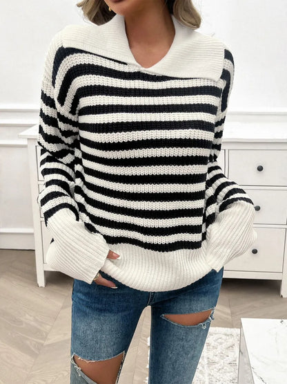 Knit long striped sweater for women | Albertine -5